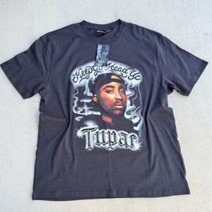 2Pac Shakur "Keep Ya Head Up" Airbrush Charcoal Grey Graphic Rap Tee XL NWT Y2K